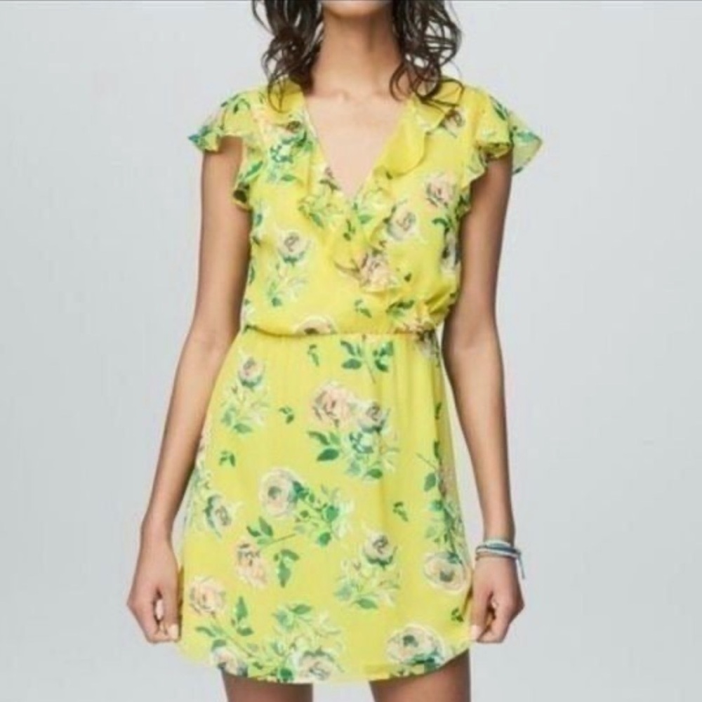 NWOT Aeropostale Prince & Fox V-neck ruffle floral flutter sleeve mini dress! XS